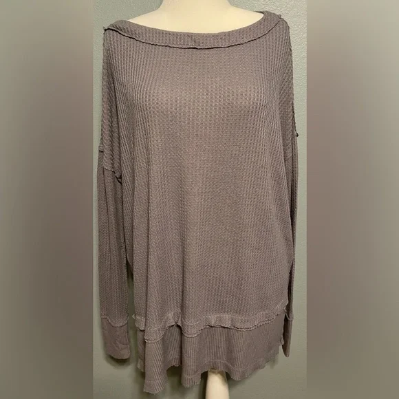 We The Free Gray Waffle Knit Top Oversized Slouchy Streetstyle Lagenlook Large - Picture 2 of 9
